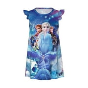 Cute Elsa Nightgowns Girls Frozen Skirt Summer 3D Prited Nightdress for Kids black3-M